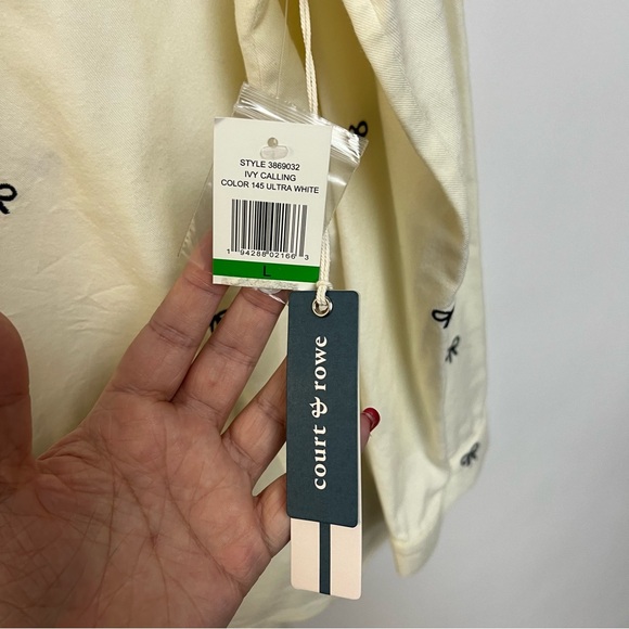 NWT Court & Row Bow Embroidered Long Sleeve Henley Top White Navy Size Large - Picture 6 of 10